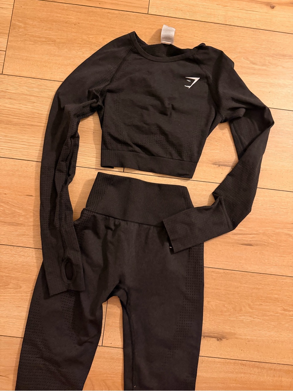 Gymshark Black Seamless Long-Sleeve Crop Top & High-Waist Leggings Set